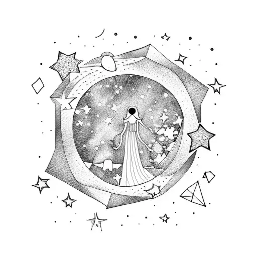 Galaxy And Stars With Mother Leading Three Children