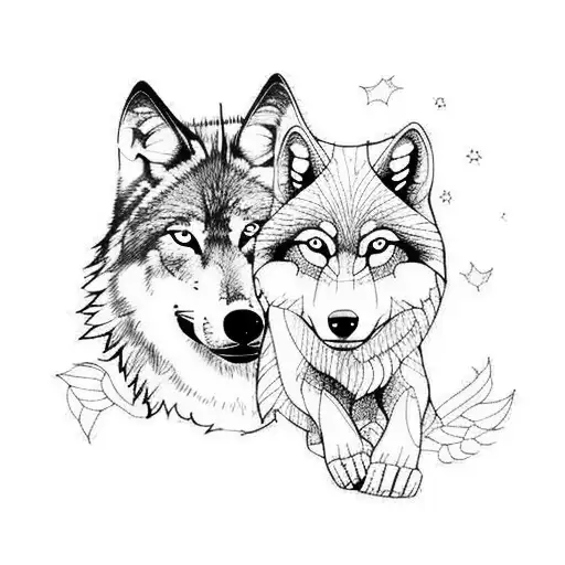 Wolf And Cub In Forest