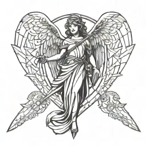 Roman Angel With Sword Anchor A Scale With A Heart And Mind