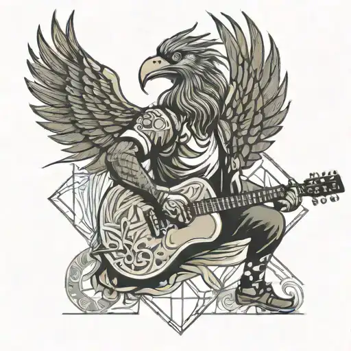 A Construction Worker Playing A Guitar With A Phoenix Flying Overhead