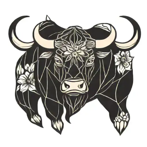 Angry Bull In Flowers