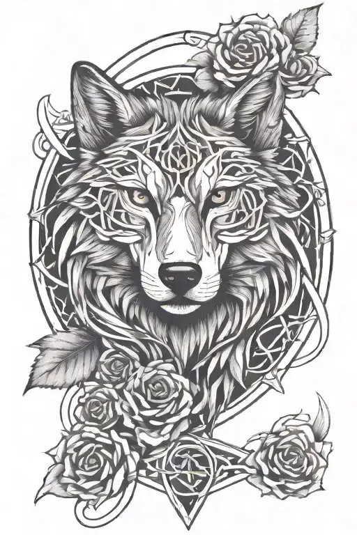 Celtic Wolf And Rose Intertwined