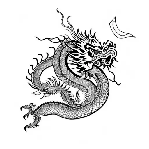 Chinese Dragon With Square And Triangle