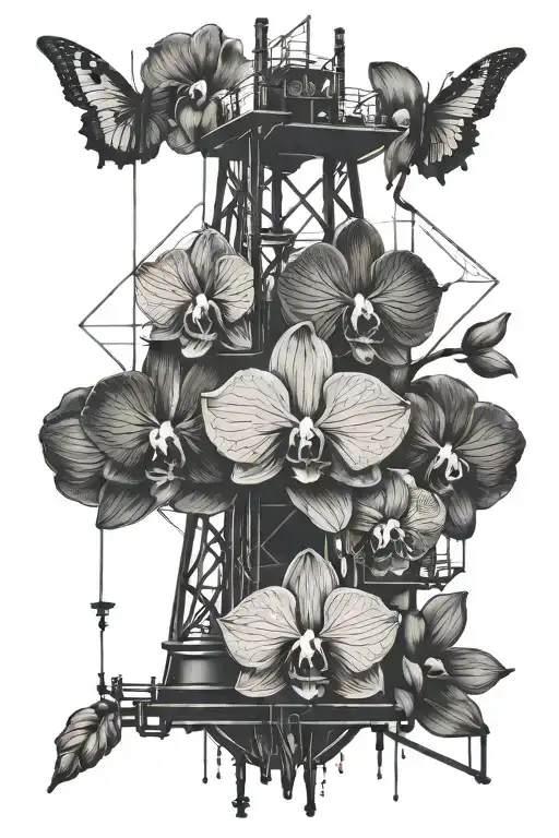 Oil Well And Orchid Flowers