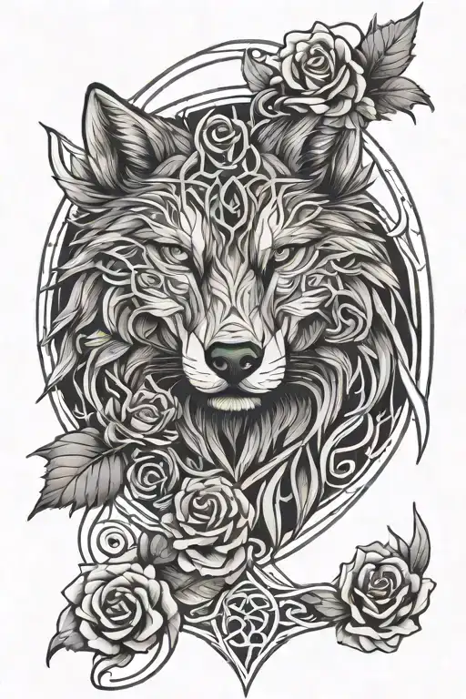 Celtic Wolf And Rose Intertwined