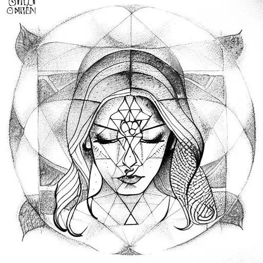 Women's Portrait With Water Color Sacred Geometry