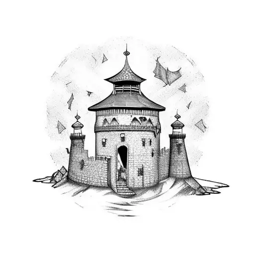 A Really Broken Tall And Thin Single Medieval Guard Tower