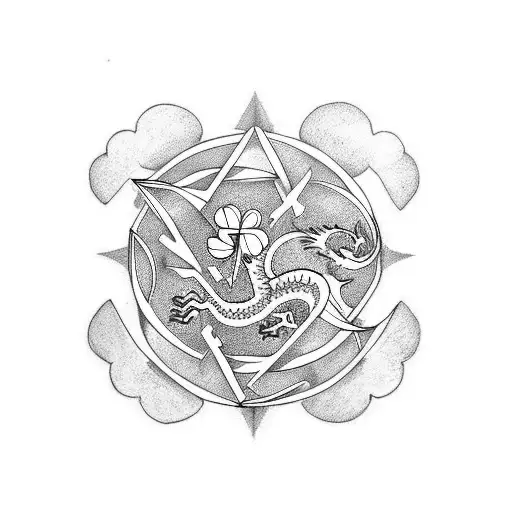 Dragon And Four-leaf Clover At The Libra