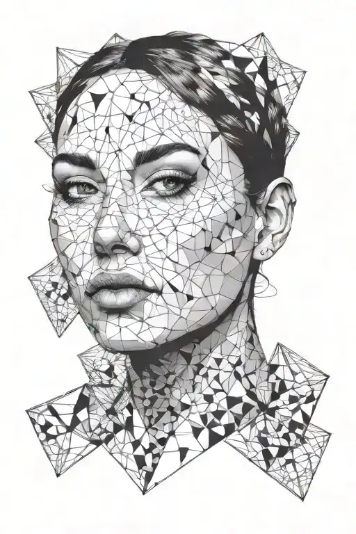 Female Face In Geometric Figures Pointillism