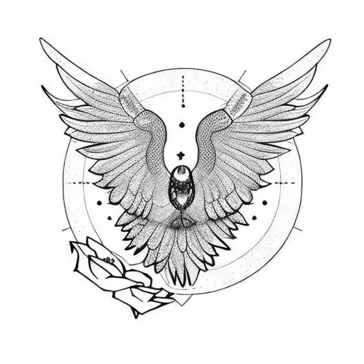 Half Skeloton With Raven Wings And Rose