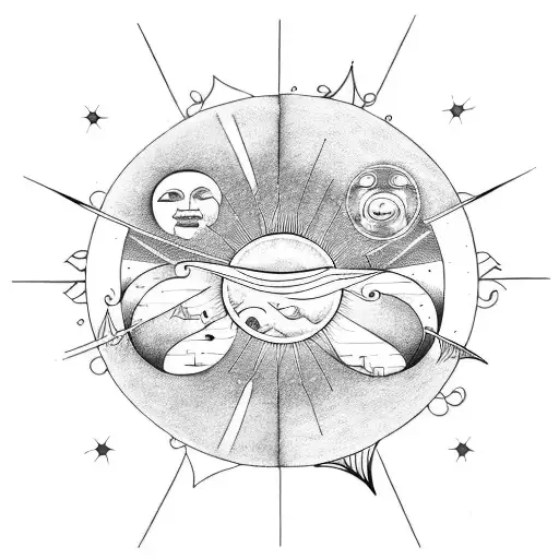 A Moon And Sun With Musical Instruments As Their Rays