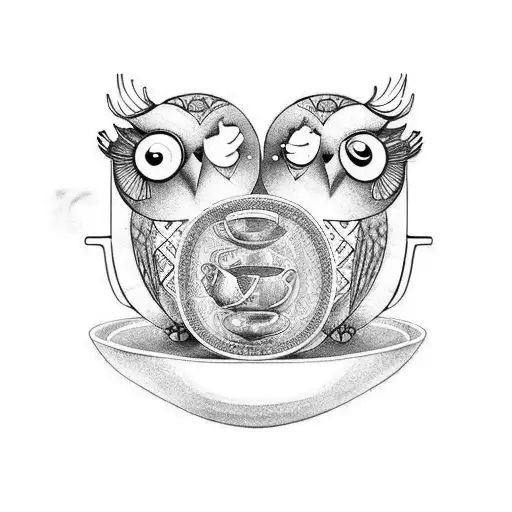 A Whimsical Scene Of A Turtle And Owl Having Coffee And Tea