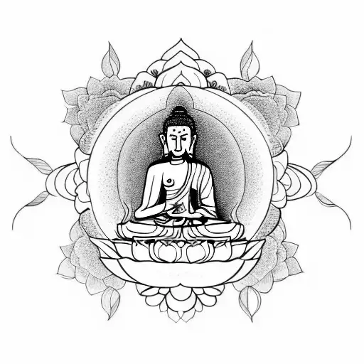 Meditating Buddha With A Halo Of Lotus Flowers