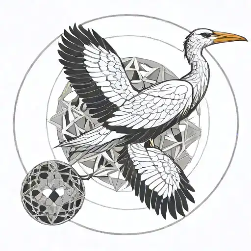 White Stork In A Circle With Clowds