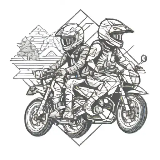 Motorcycle Traveler Couple And Their Helmets Using A Single Enduro Motorcycle In Nature