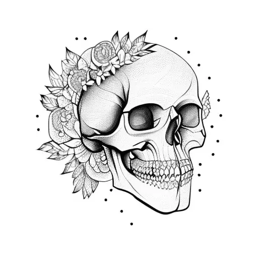 Human Skull In Flower Wreath