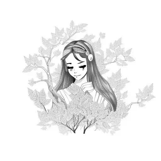 Teenage Beautiful Girl Sitting Under Huge Apple Tree