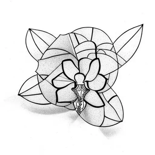 Geometric Orchid With Line Art