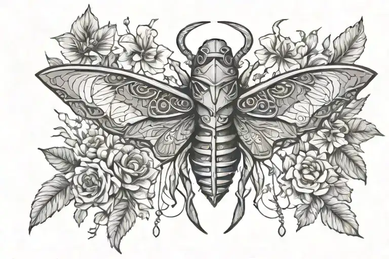 Moth And Grim Reaper With A Noose Of Flowers