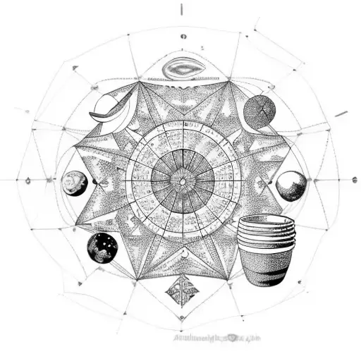 An Astrological Chart Made Of Intricate Geometric Patterns With Coffee Cups As The Planets