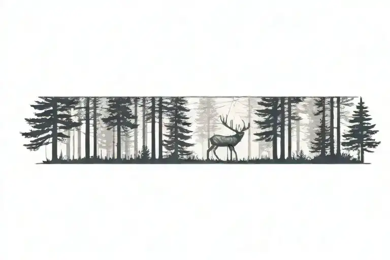 A Stag Walking Through A Dense Pine Forest