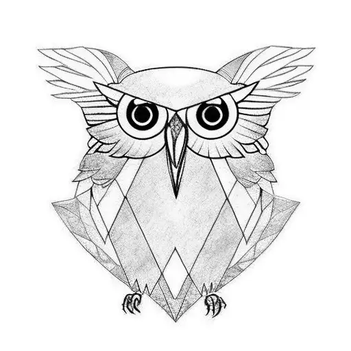 Full Owl That Is Geometric But Fades To Realism On The Wings