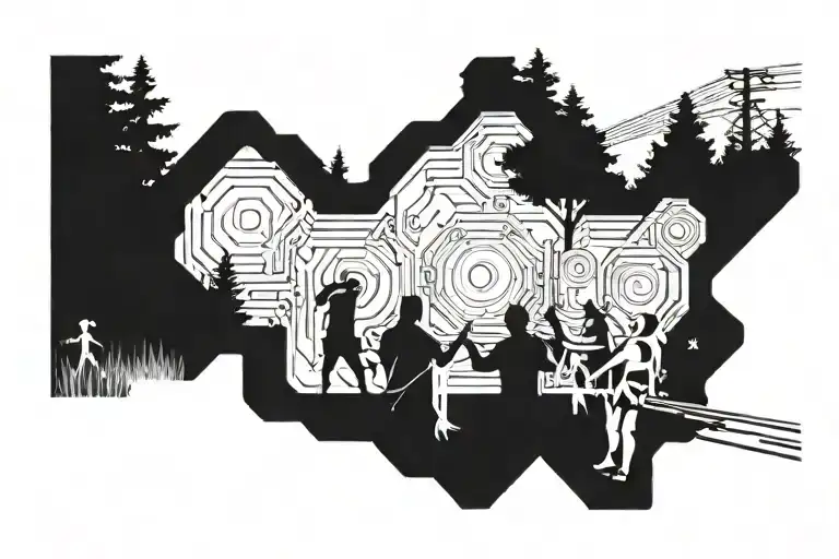 People Dancing In A Forest Next To A Soundsystem And Railway Tracks