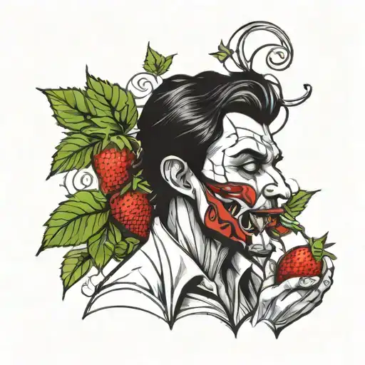 A Vampire Drinking Blood From A Strawberry Plant Growing