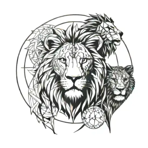 Lion Family And The Moon And Sun