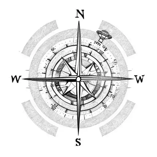 Planet In A Compass With A Small Astronaut