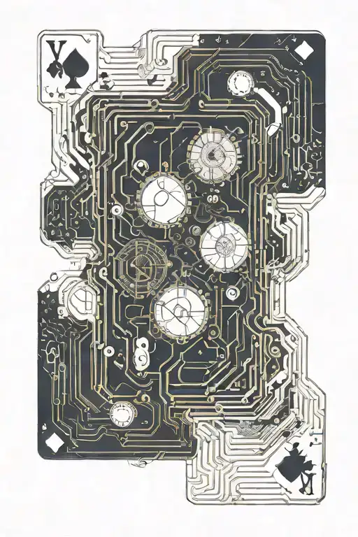 Circuit Board Design Featuring Playing Cards And The Moon