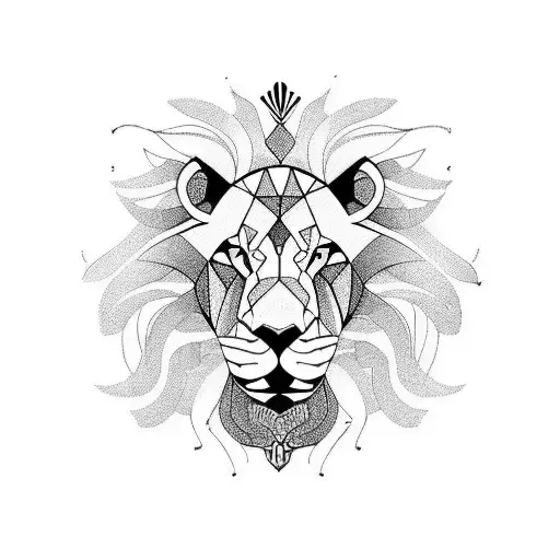 Lion With Geometric Figure Alround Leg