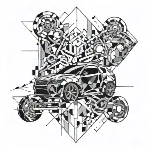 An Abstract Design Combining Car Parts And Human Figures