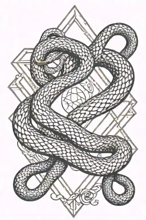 Snake And Crescent Moon In A Diamond With A Dash Dotted Line Outline