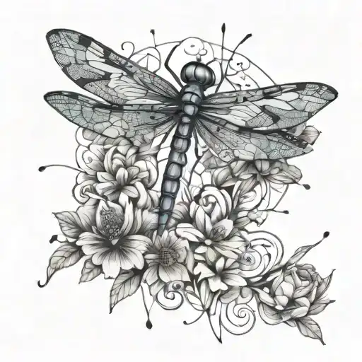 Dragonfly Surrounded Flowers Intertwined