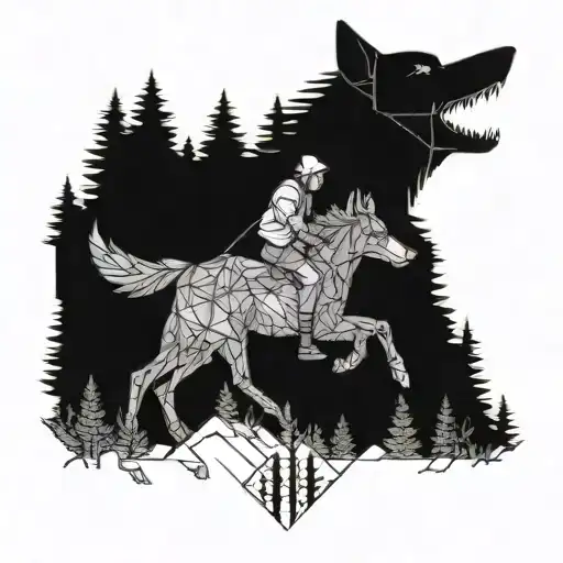 An Explorer Riding A Wolf Through A Forest