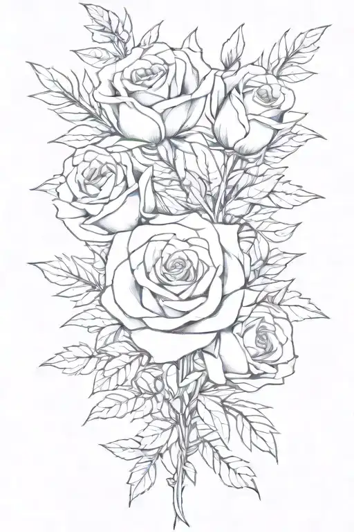 Little Roses With Rosemary Going Through It In A Straight Line