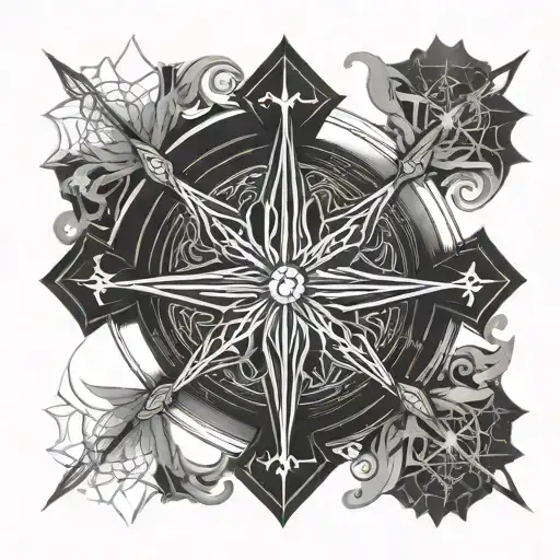 A Large Black Catholic Cross Superimposed In The Center Of A Compass Rose