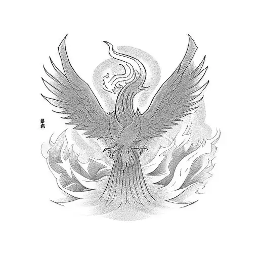 A Little Phoenix Holding A Kakemono With The Fire Kanji And The Word Resilience Just Below