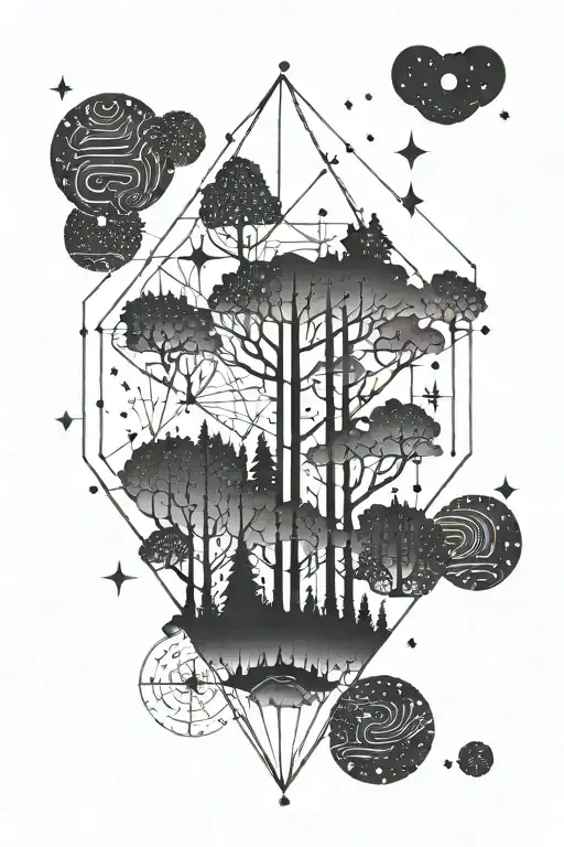 Forest Silhouette Night Sky With Constellations