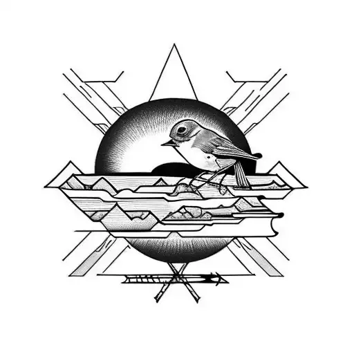 Sunrise Behind A Robin Over The Word Awe