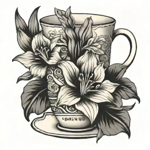 Coffee Cup With Gladiolus Flower Bouquet