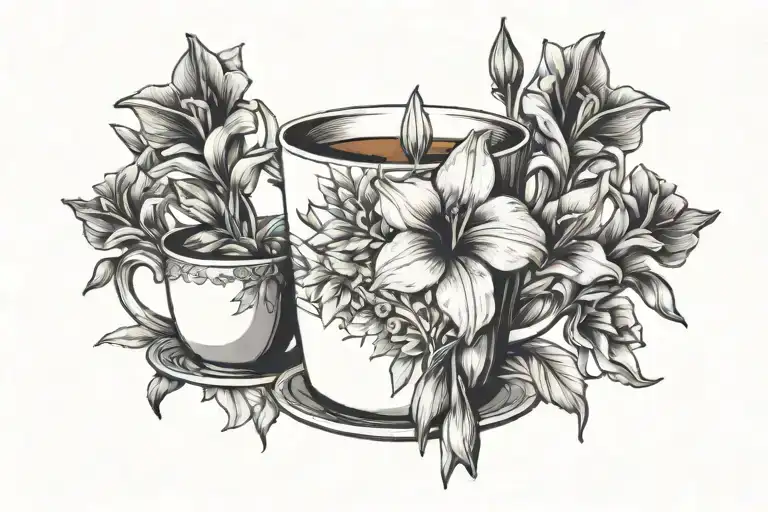 Coffee Cup And Gladiolus Flowers