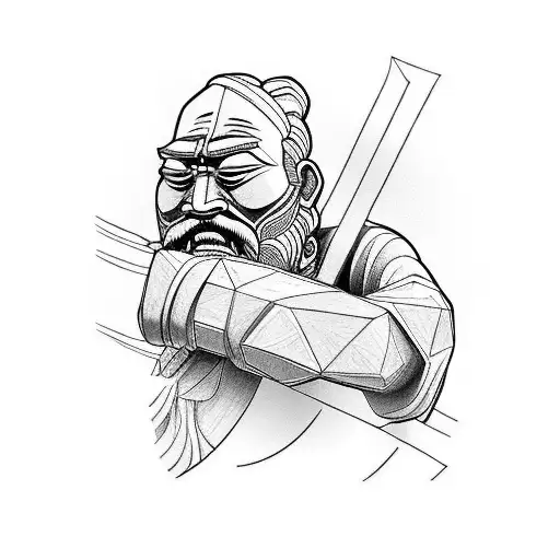 A Thinker Samurai Like The Statue Of Rodin The Thinker In