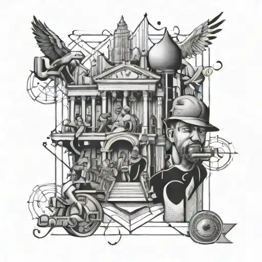 A Black-grey Tattoo Of A Historical Event Related To Hip Hop With Fine Line Micro Realism Details