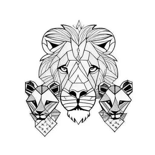 Lion Followed By 4 Cubs