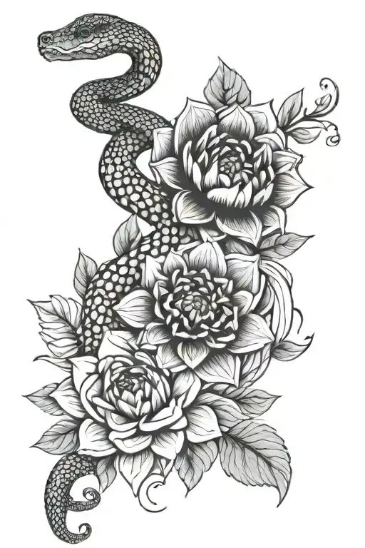 Snake And Dahlia Flower