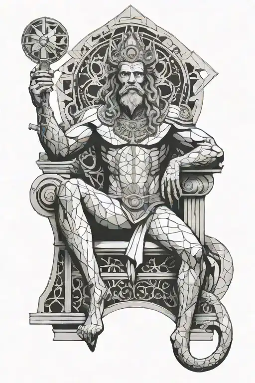 Aquarius God In His Throne With Some Geometrical Background Embedded In The Design