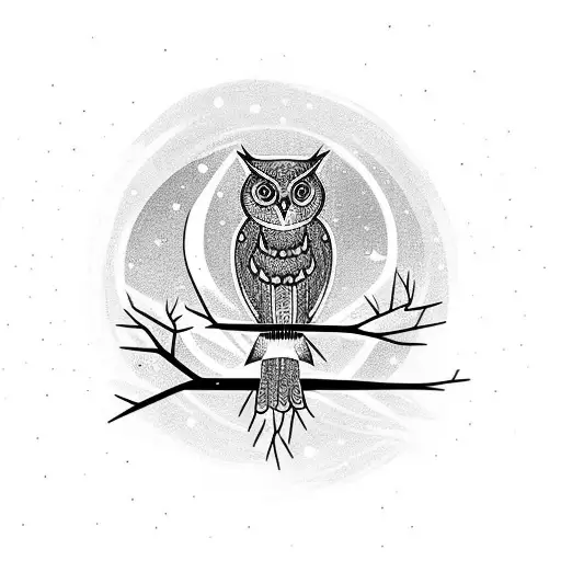 Owl Perched On A Tree Branch With The Northern Lights As Its Backdrop