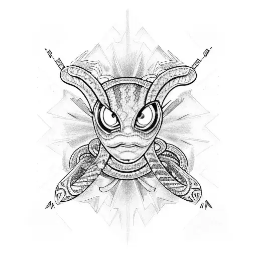 Eyes With Snake Having Text Devil Viper